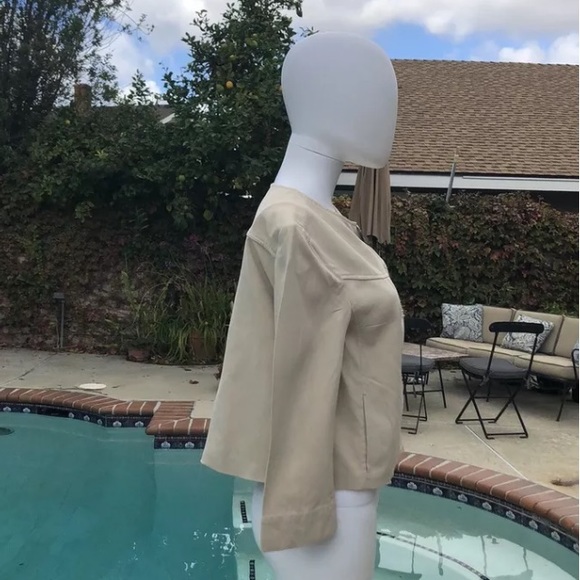 Vintage Elie Tahari Beige  SilkCrop Swing Blazer SzM - Picture 5 of 8